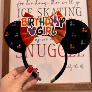 Custom Disney Birthday Girl Mouse Ears Headband - Black and Orange